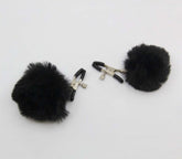 Love In Leather Pom Pom Womens Nipple Clamps - Black - Nipple and Clit Clamps